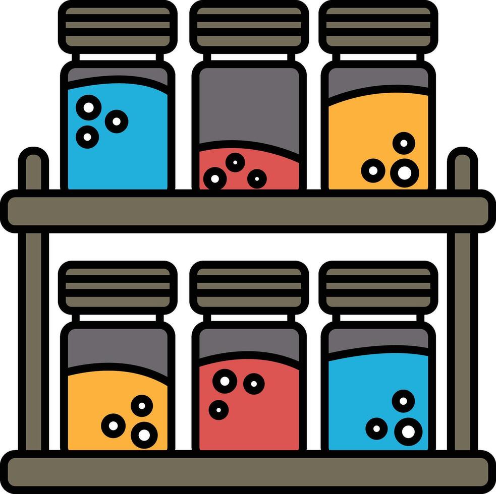 A row of colorful jars with lids on a shelf vector