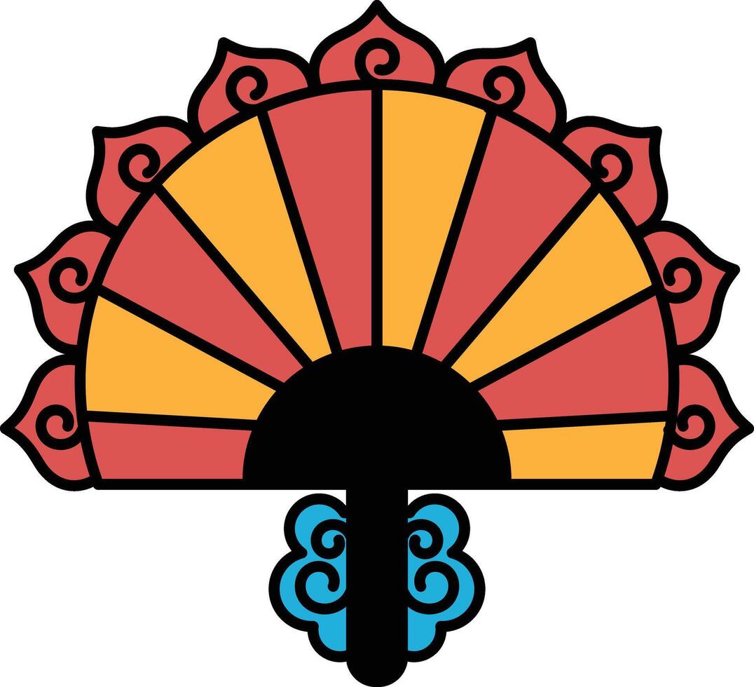 A colorful fan with a black handle vector