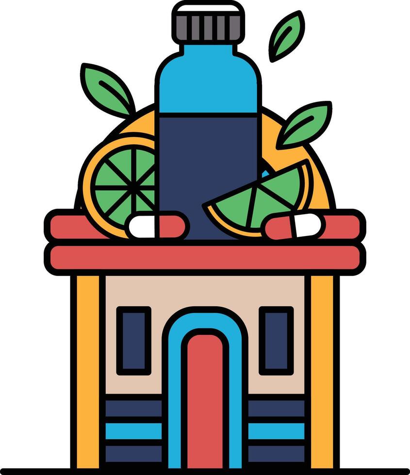 A building with a blue bottle on top of it vector