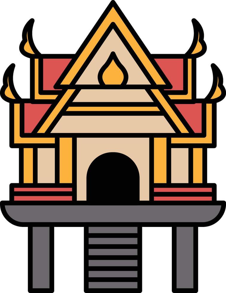 A building with a red roof and yellow trim vector