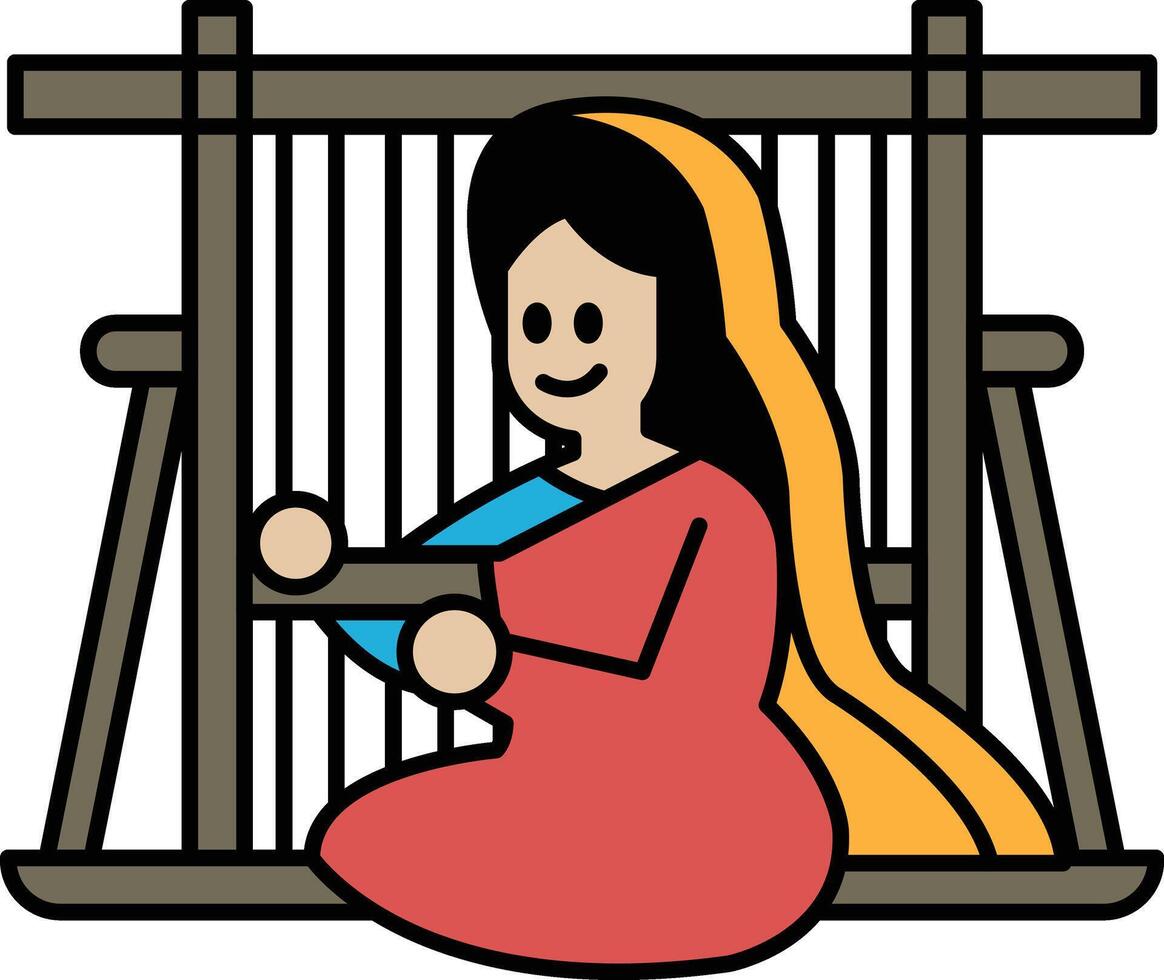 A woman is sitting in a basket weaving vector
