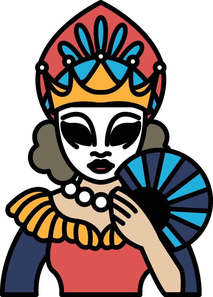 A woman in a costume holding a fan vector