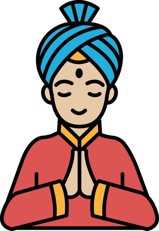A man in a red and blue outfit is praying vector