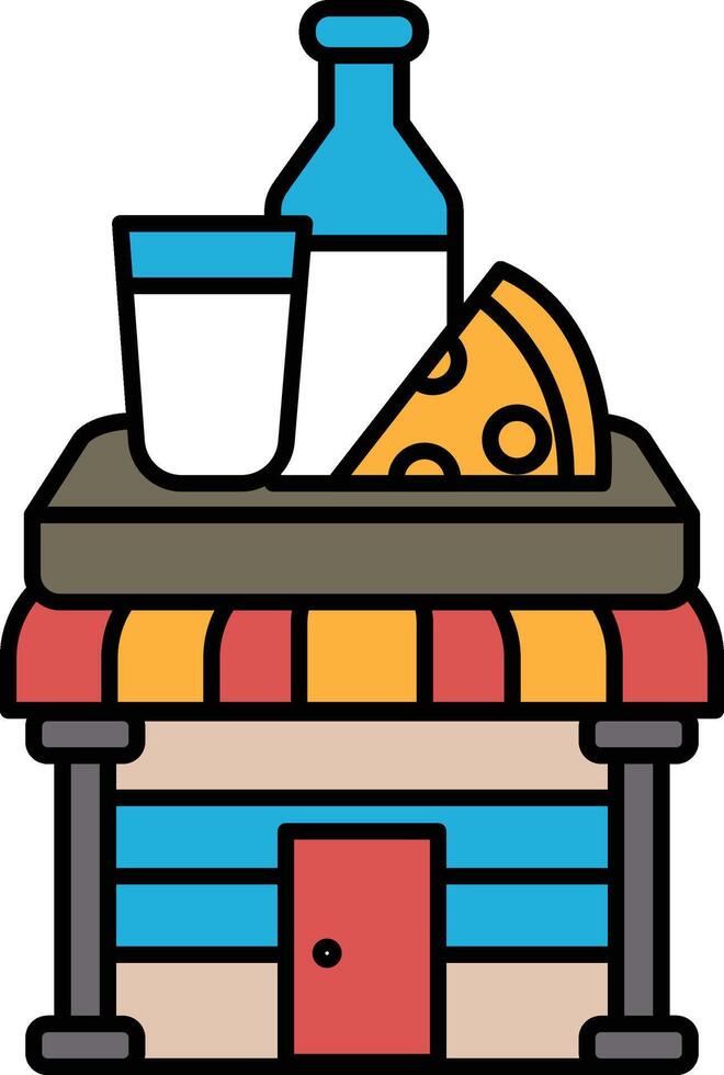 A cartoon drawing of a pizza shop with a glass of milk vector