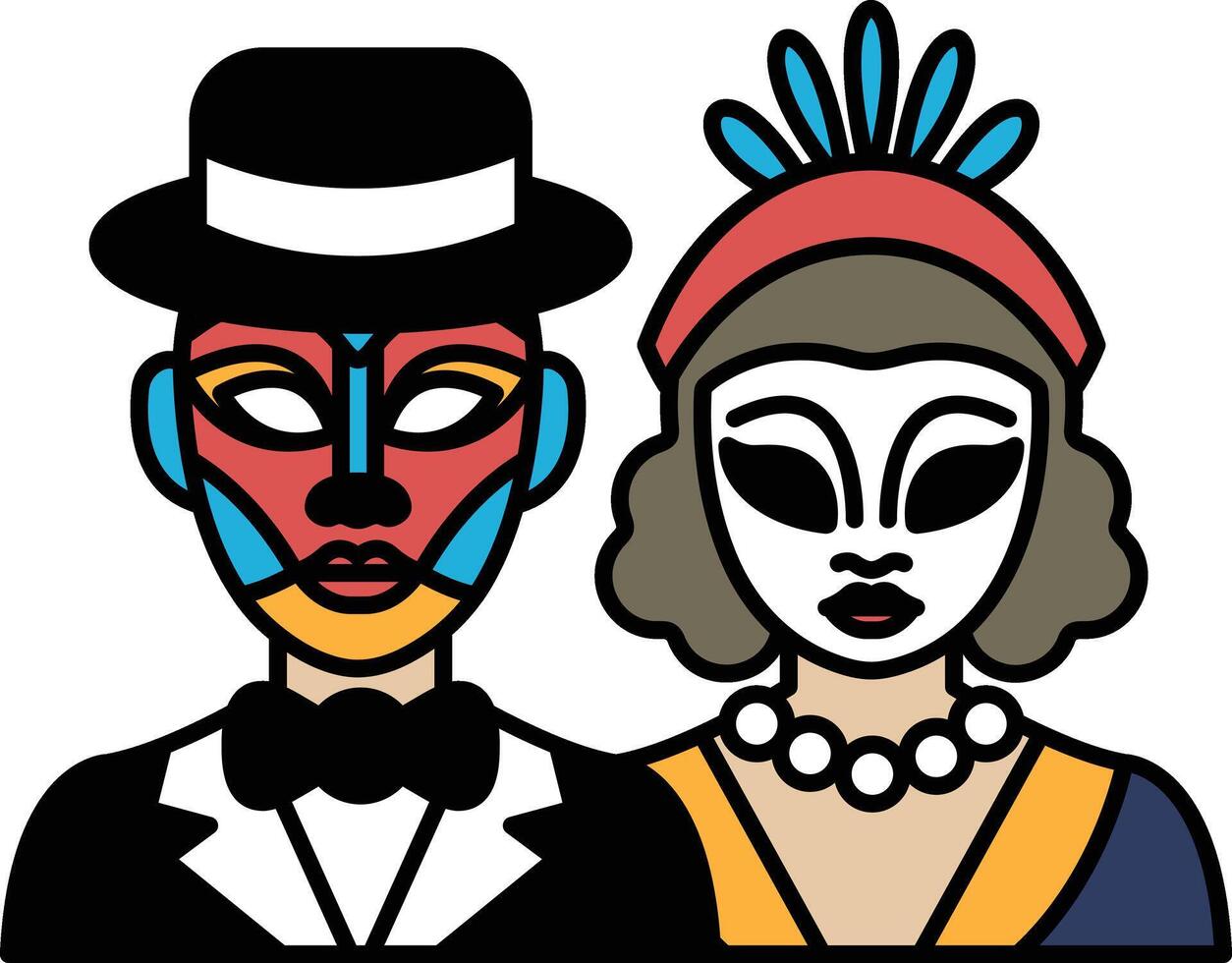 A man and woman are wearing masks and standing next to each other vector