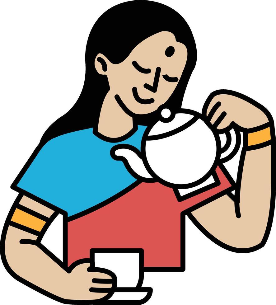 A woman is pouring tea into a cup vector