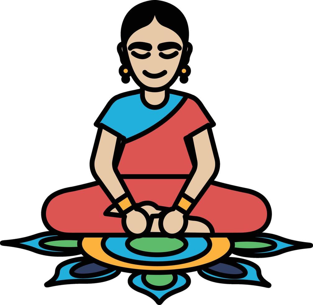 A woman is sitting on a mat with her hands on her knees vector