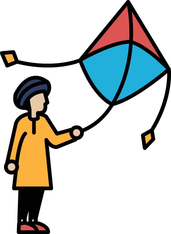 A man is holding a kite and flying it vector