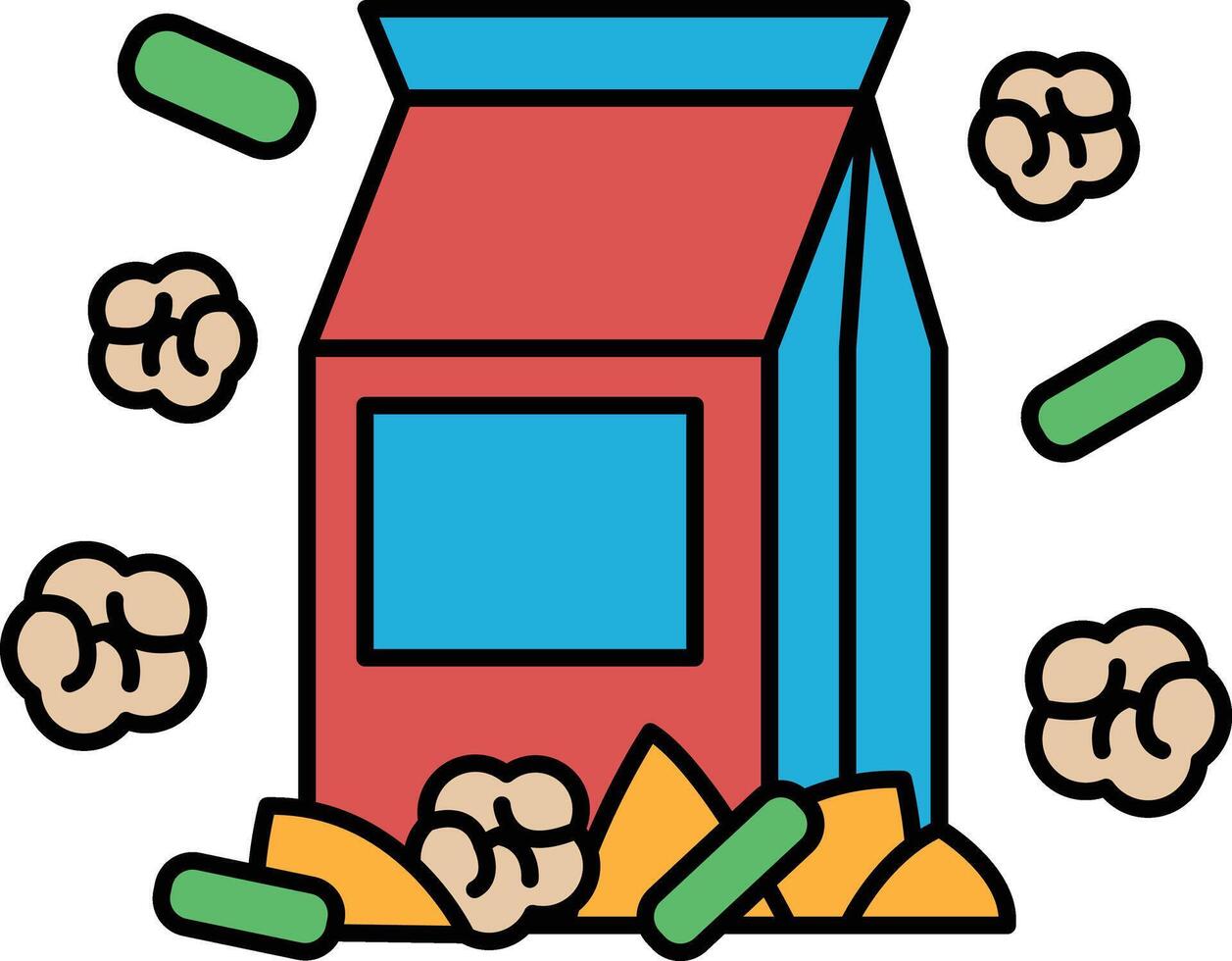A red box with green and yellow food inside vector
