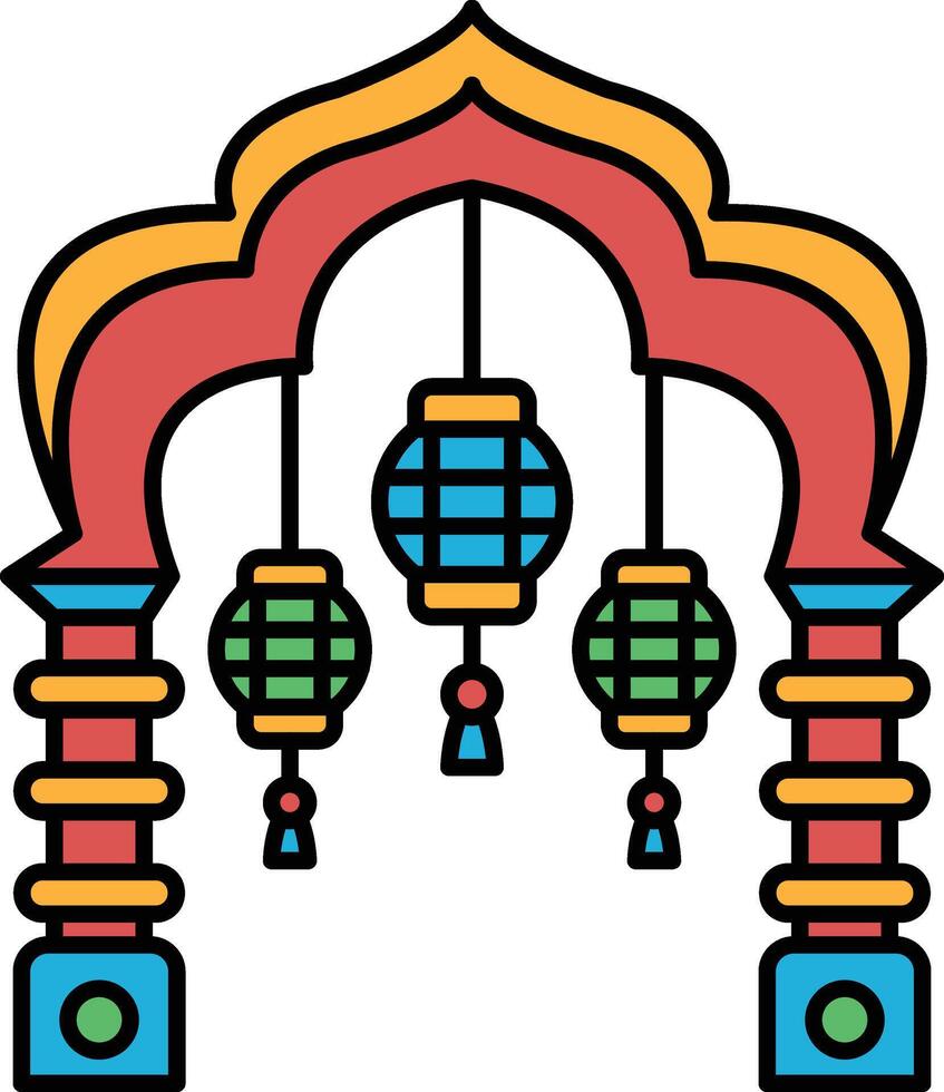 A colorful archway with hanging lanterns vector
