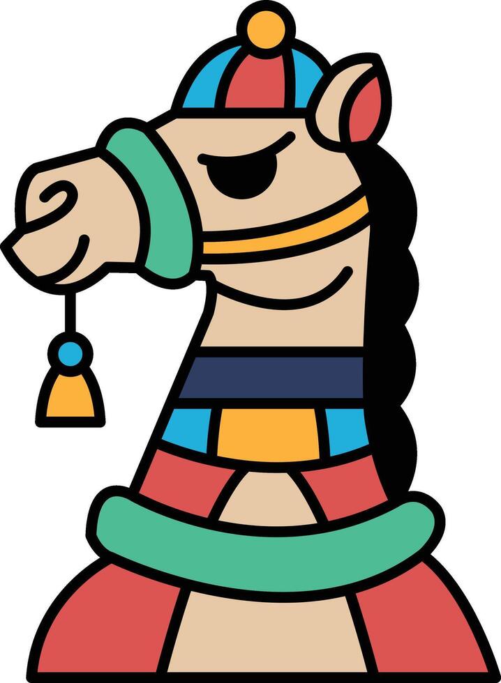 A cartoonish camel with a red and blue hat and a yellow bell around its neck vector
