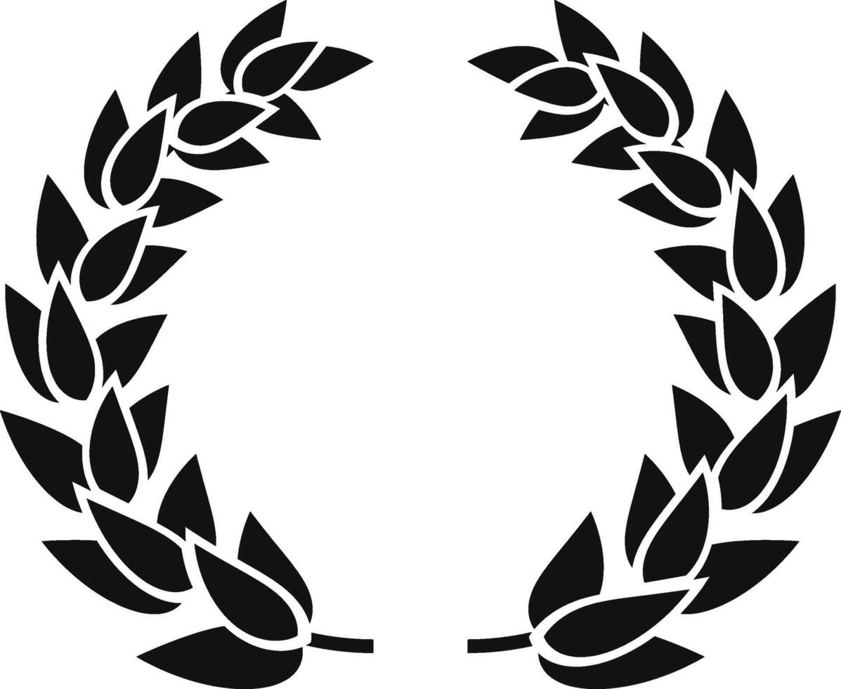 Circular laurel wreath, a symbol of victory and achievement, presented in a striking black silhouette, representing honor, success, and accomplishment vector