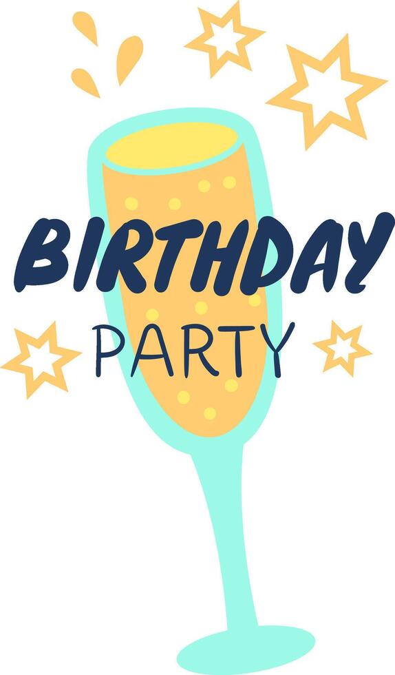 Celebrate a birthday party with a glass of sparkling wine under a starry sky, symbolizing a festive and joyful anniversary. Let's raise a toast to happiness and cheers. vector