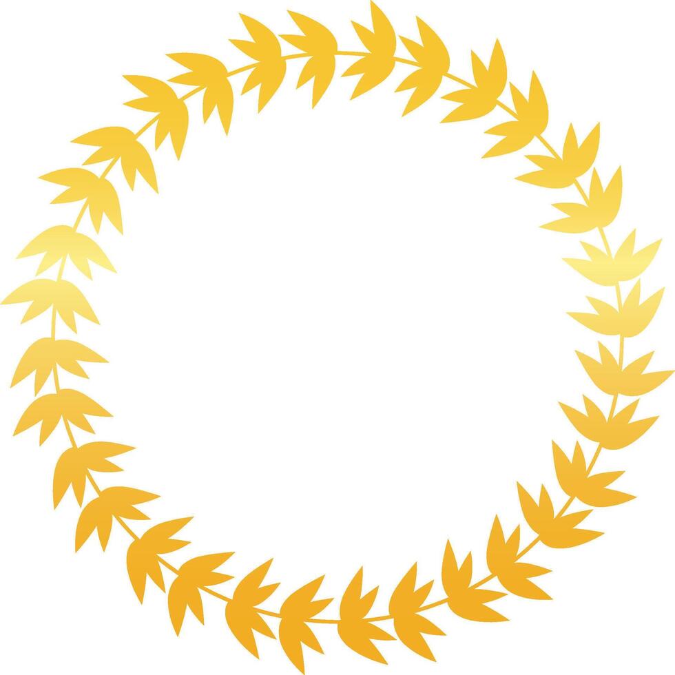 Golden laurel wreath forming a circle on a white background, creating an elegant and classic frame for awards, logos, or other design elements vector