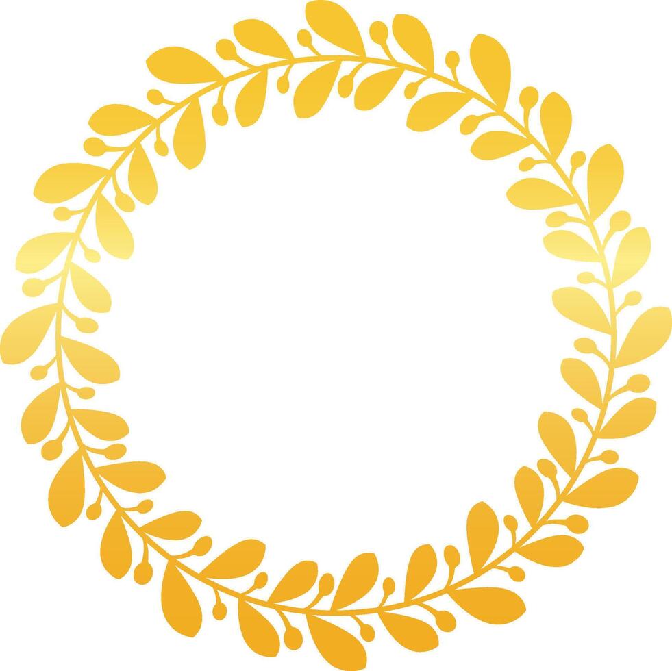 Golden laurel wreath forms a perfect circle, offering a sophisticated and elegant frame on a clean white backdrop, suitable for various design and celebratory purposes vector