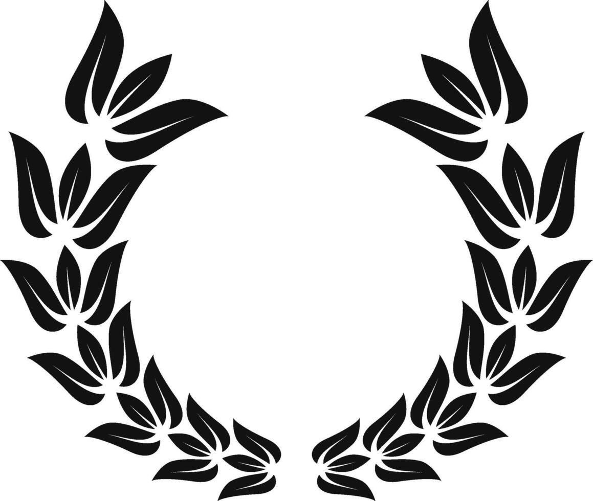 Stylish laurel wreath symbolizing victory and honor, perfect for celebrating success and recognition. Timeless emblem of triumph in elegant black and white silhouette vector