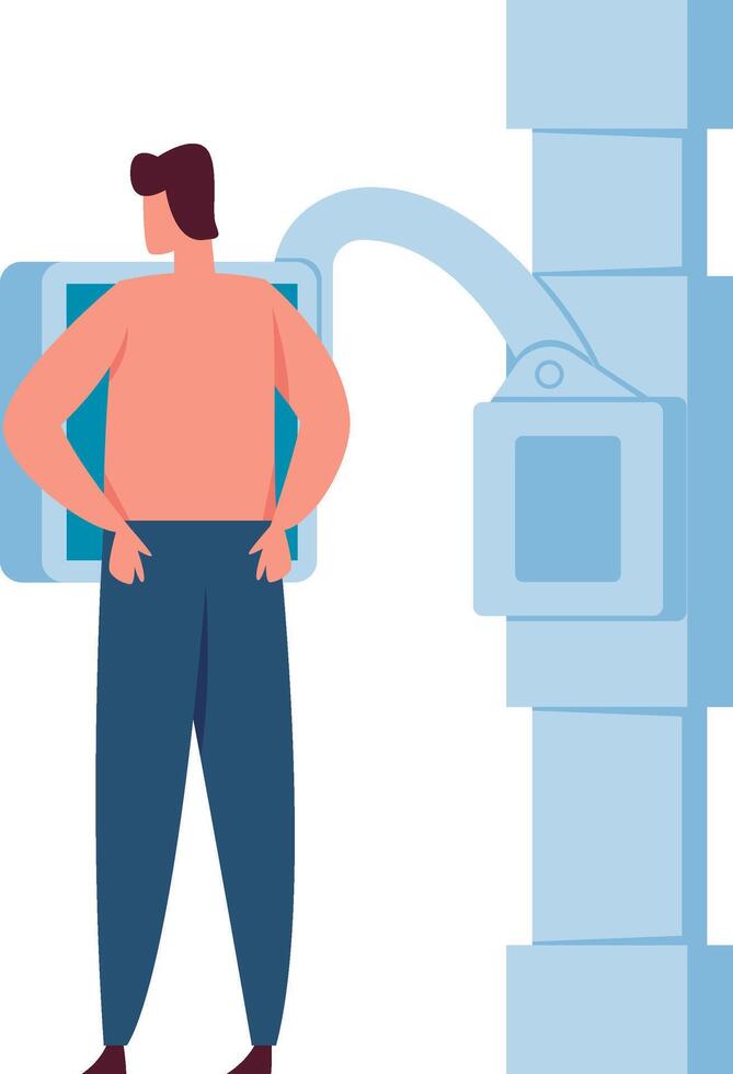 Medical check up with a patient undergoing a chest radiography examination using a modern x ray machine in a hospital radiology department vector