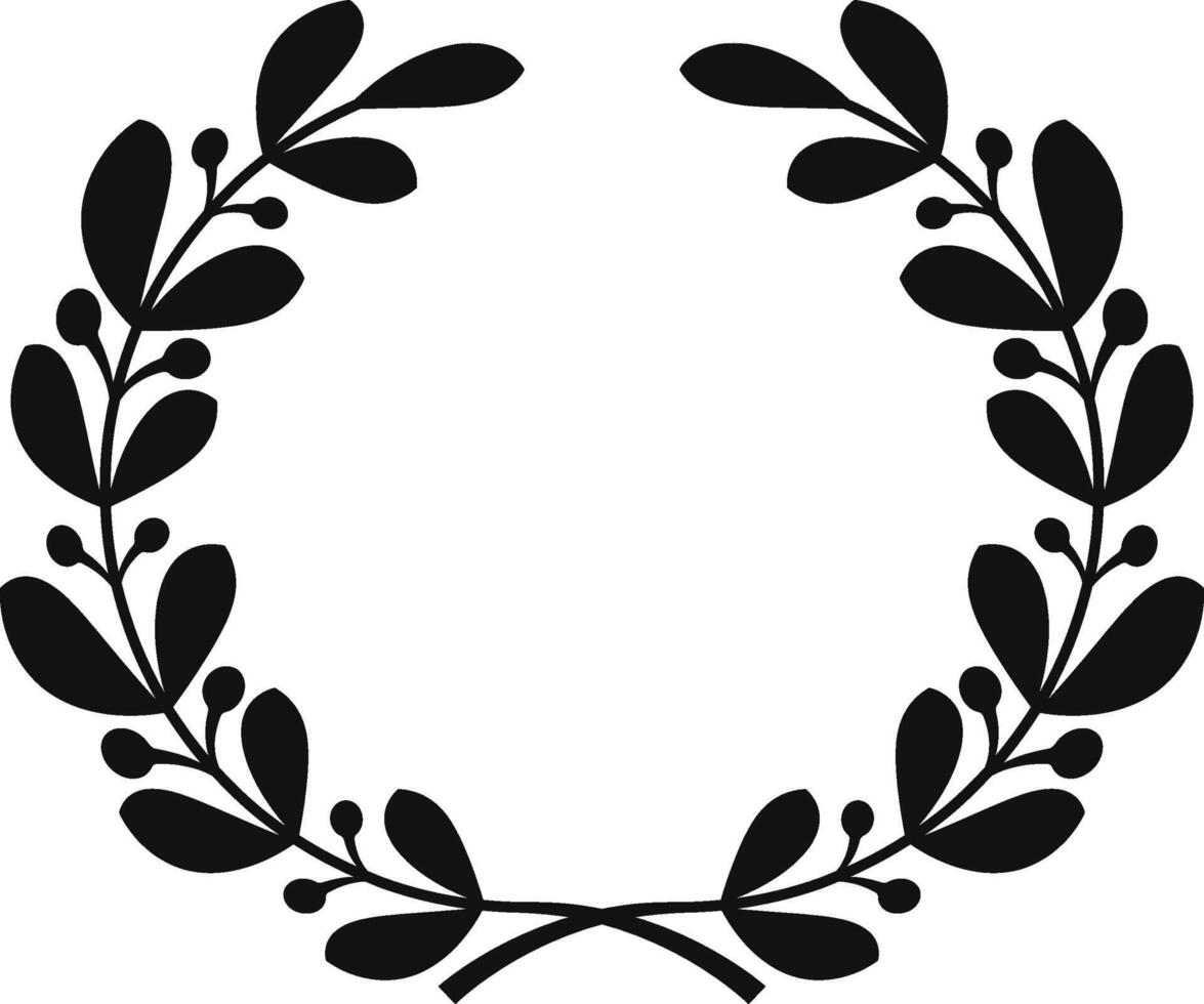 Black silhouette of a stylized laurel wreath with leaves and berries forming a continuous loop, suitable for awards, decorations, and symbolic representations vector