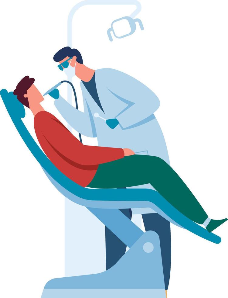 Dentist in a mask and gloves carefully uses a drill on a patient's teeth in a modern clinic, emphasizing the importance of dental care for oral health vector