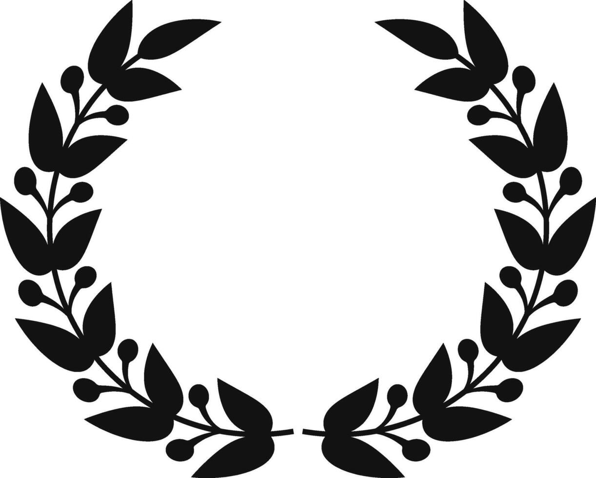 Black silhouette of a stylized laurel wreath, creating a circular frame with evenly spaced leaves and berries, symbolizing victory, achievement, and honor vector