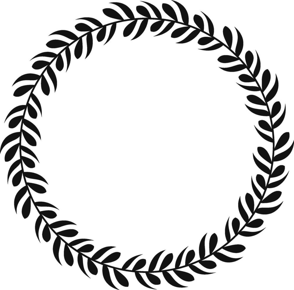 Black silhouette of a laurel wreath frames elegantly against a white background, symbolizing victory and honor, perfect for celebrating success vector