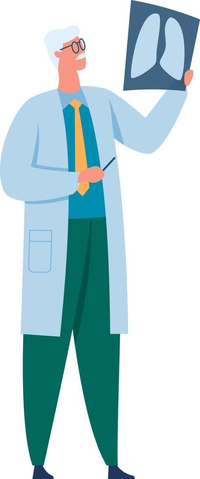 Experienced pulmonologist analyzing radiography image, detecting respiratory issues, providing healthcare solutions for patients with lung diseases vector