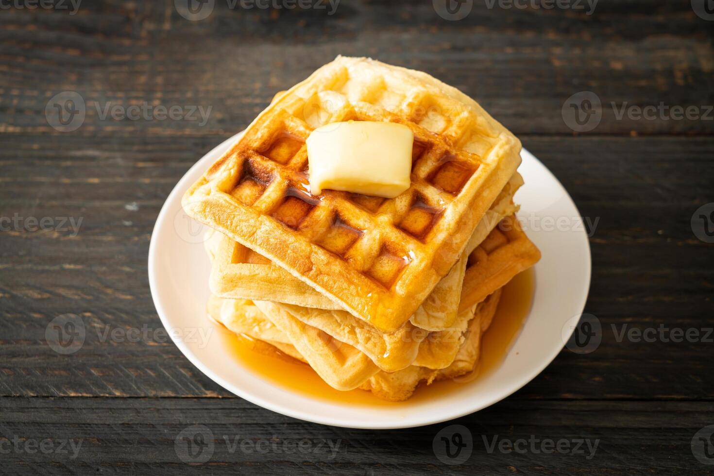 waffle stack with butter and honey photo