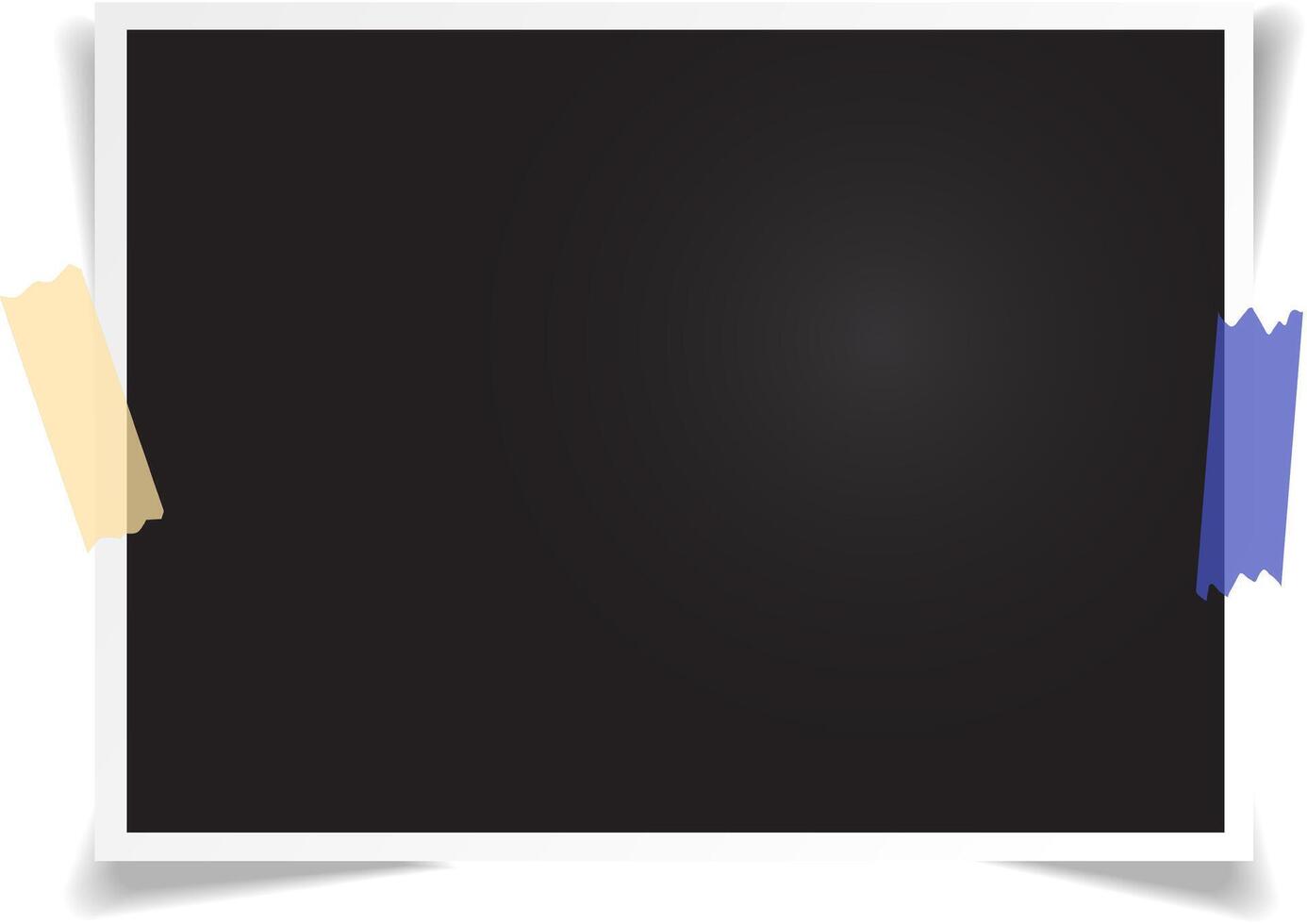Photo frame with black copy space fixed to white background with two pieces of adhesive tape, useful template for graphic designers vector