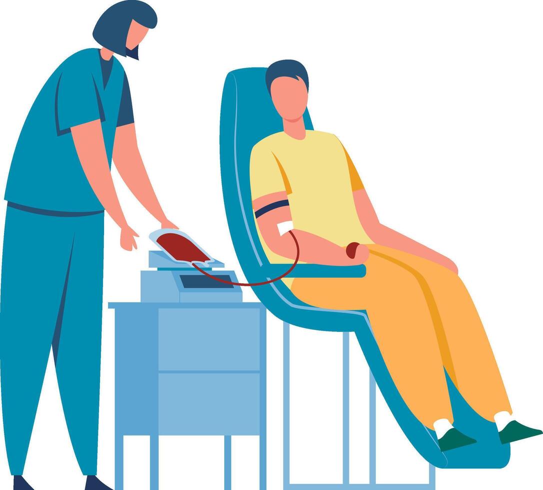 Medical professional attending blood donation process, ensuring safety and efficiency during the procedure at a healthcare facility vector