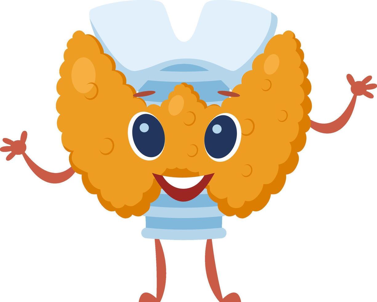 Cute cartoon thyroid character promotes health awareness against a white background, educating about the endocrine system and thyroid diseases vector