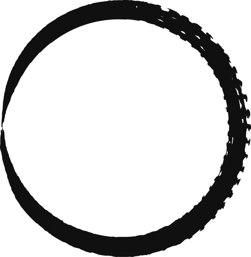 Thick black paintbrush stroke forming a dynamic and textured circle, ideal for adding a grunge aesthetic to designs and compositions vector