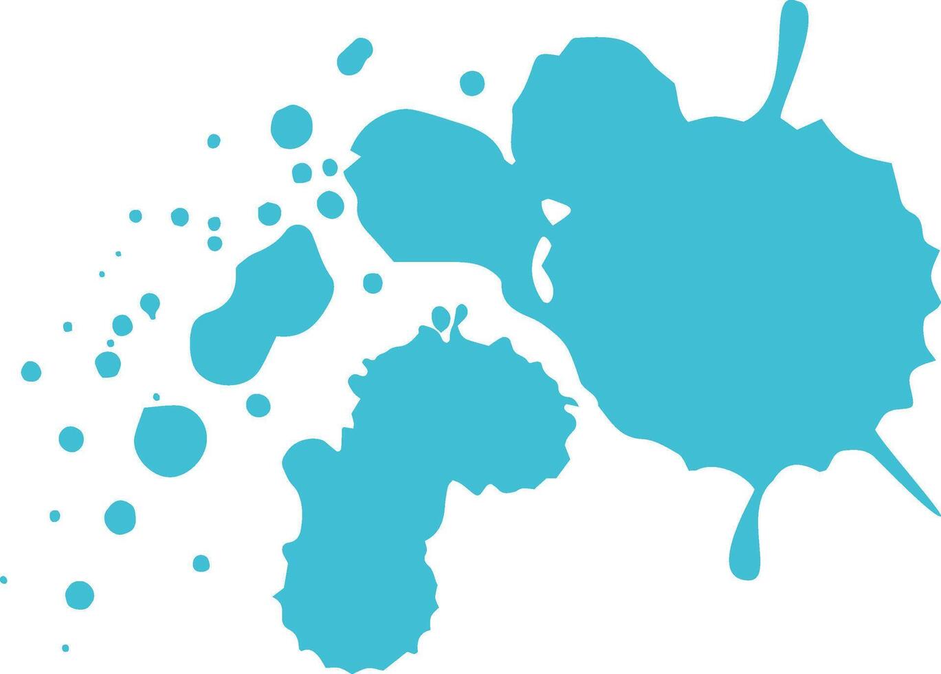 Turquoise paint is splattering on a clean white background, creating an artistic and abstract design with various shapes and sizes of blots vector