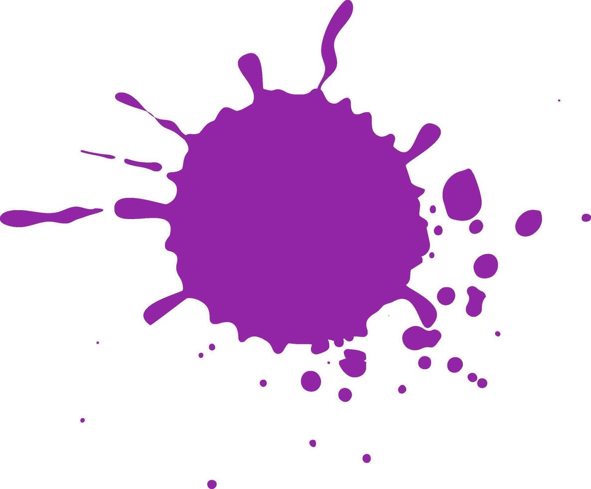 Purple paint splashes on white background, creating vibrant messy effect. Dynamic movement adds creativity to abstract design vector