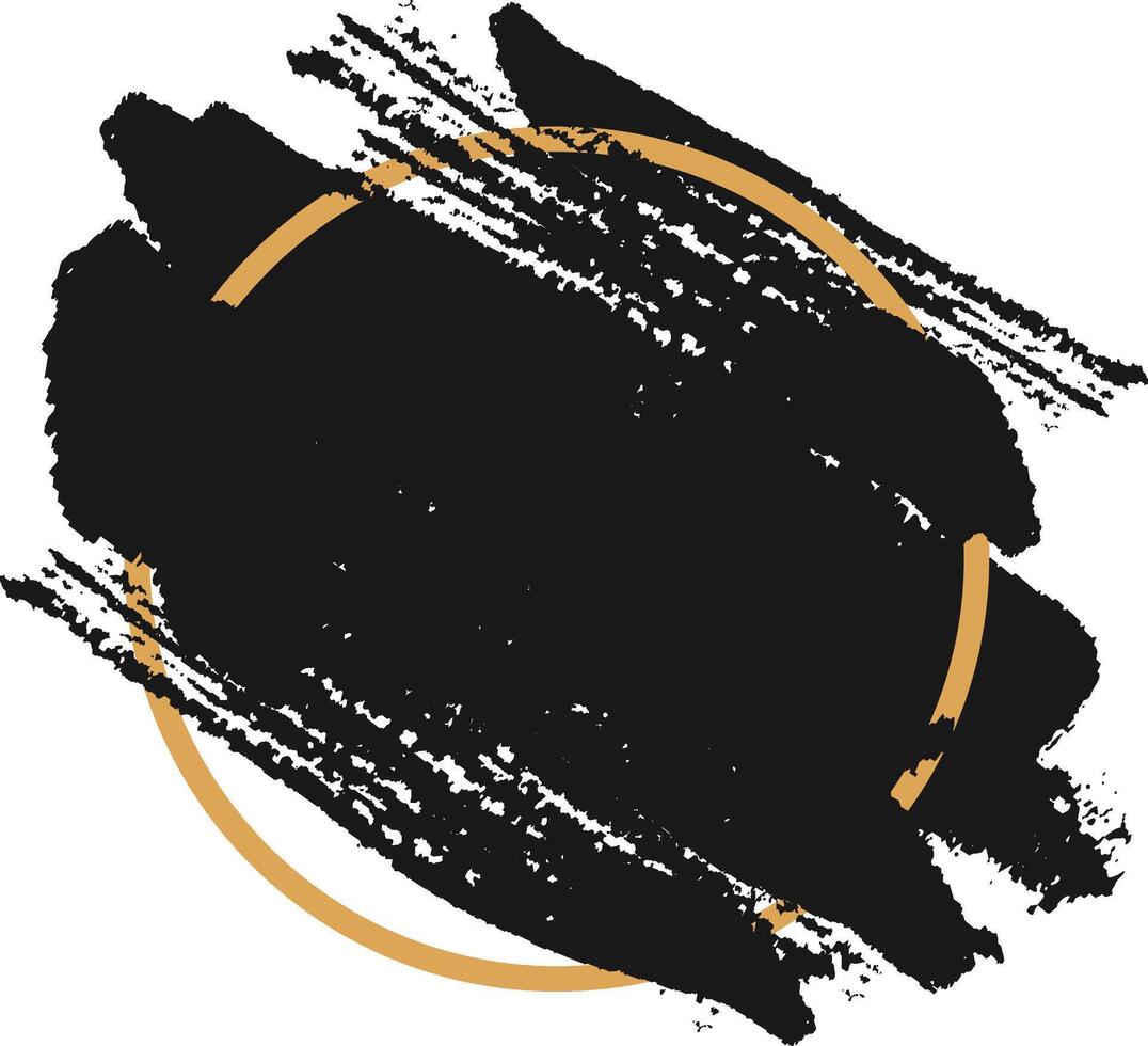 Golden circle surrounding black paintbrush stroke creating an abstract and artistic design, ideal for modern and minimalist projects vector
