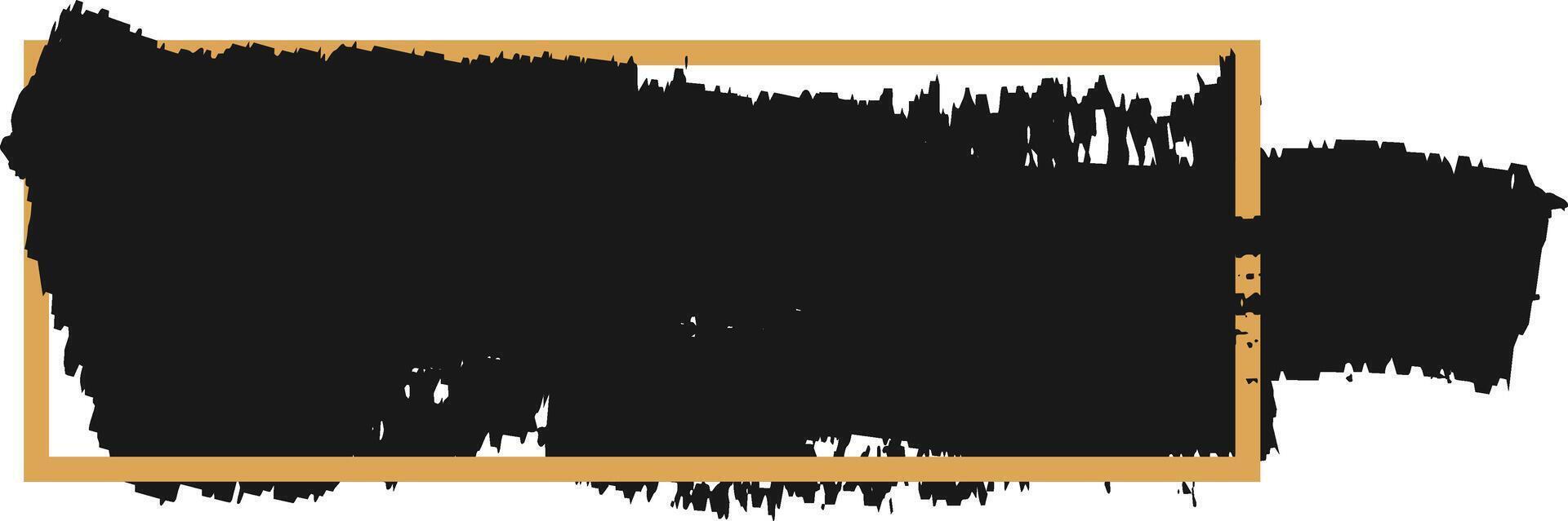 Black paintbrush stroke in a golden frame on a white background, modern art for designs on websites, social media, and marketing materials. Ideal for banners, invitations, flyers, and more vector