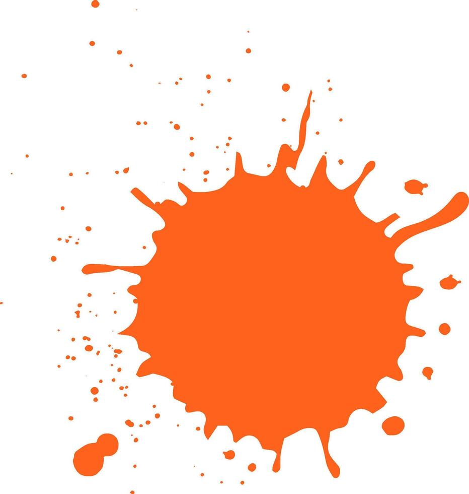 Vibrant orange paint splashes and drips on a white background, creating a colorful abstract design with dynamic splatters vector