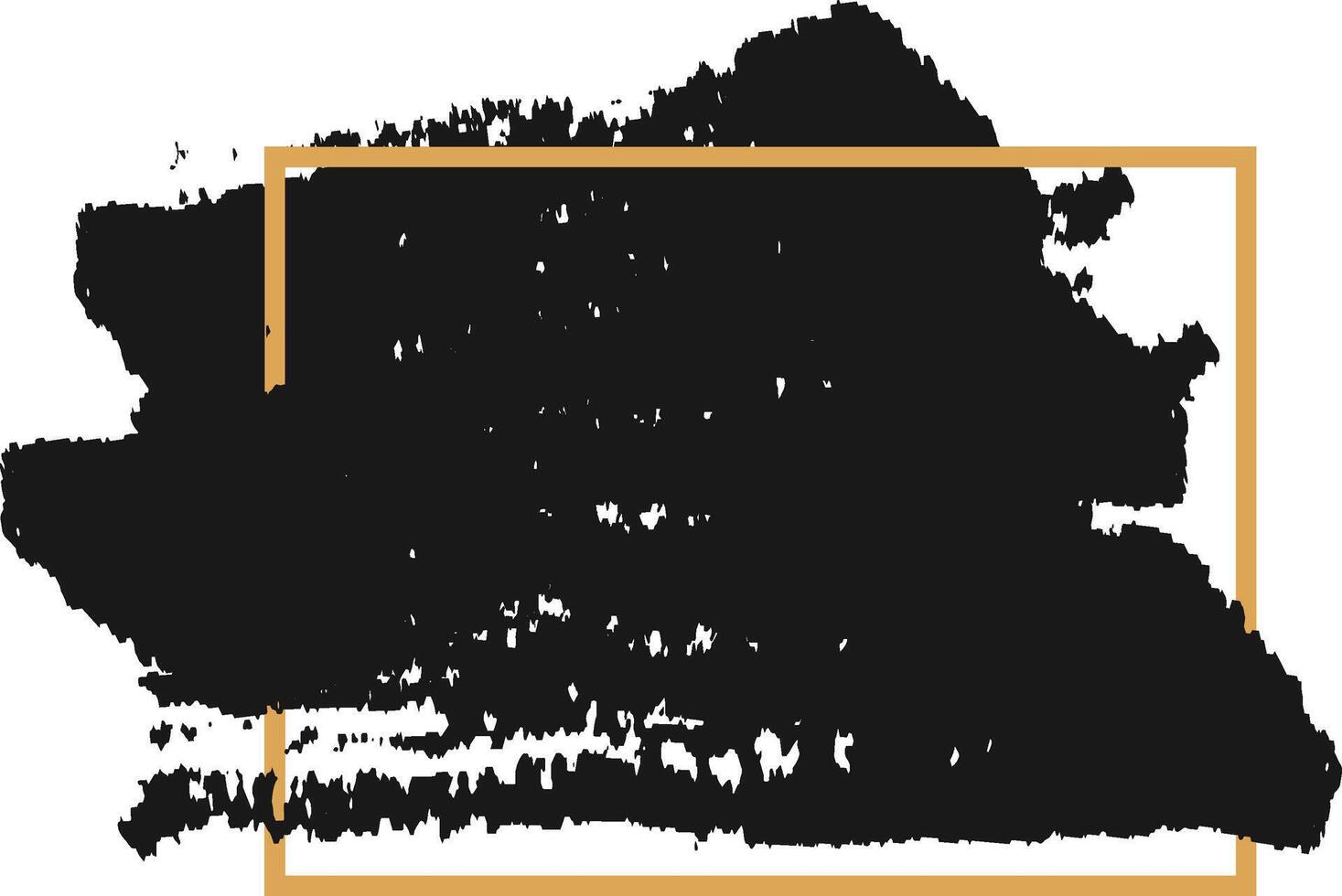 Bold black brush stroke with a textured, grunge effect is framed by a sleek gold border, creating a striking contrast and highlighting artistic expression vector