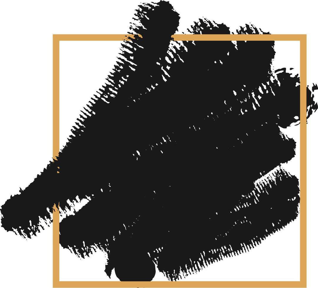 Large textured black brush stroke painting filling the frame with a gold border, creating an abstract and artistic design element vector