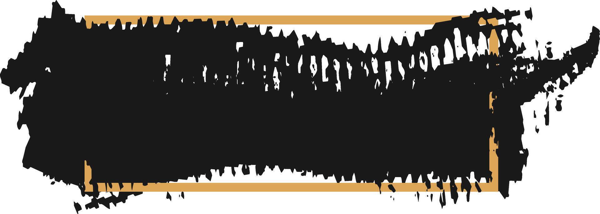 Black grunge brush stroke with a gold border creates a dynamic frame, leaving an empty space for text or design elements, conveying a sense of raw energy and artistic expression vector