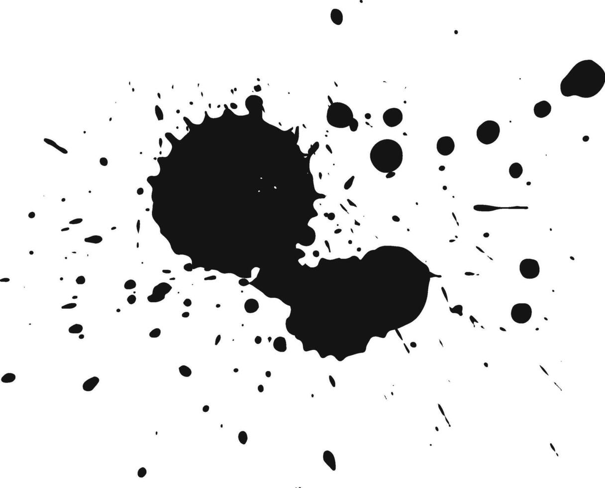 Black ink splatters creating abstract shapes on a clean white background, offering a striking visual contrast and artistic potential for various design applications vector