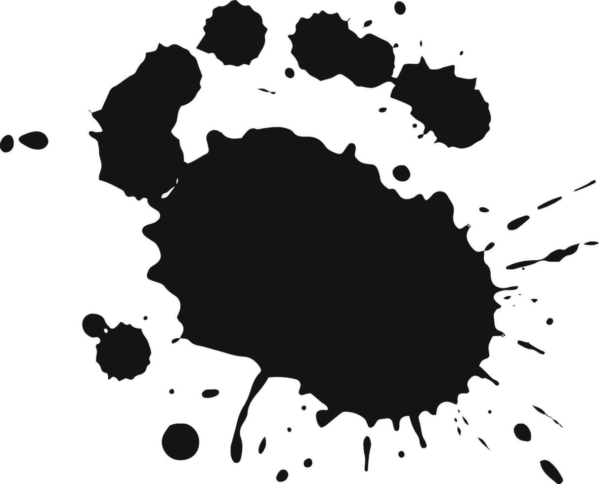 Black ink is creating a large blot spreading on a white background, with many smaller spots surrounding it, suitable for grunge designs vector