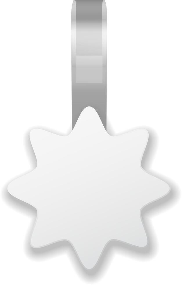 White star shaped price tag or label hanging from a grey ribbon on white background, creating a simple yet effective design for retail or promotional purposes vector