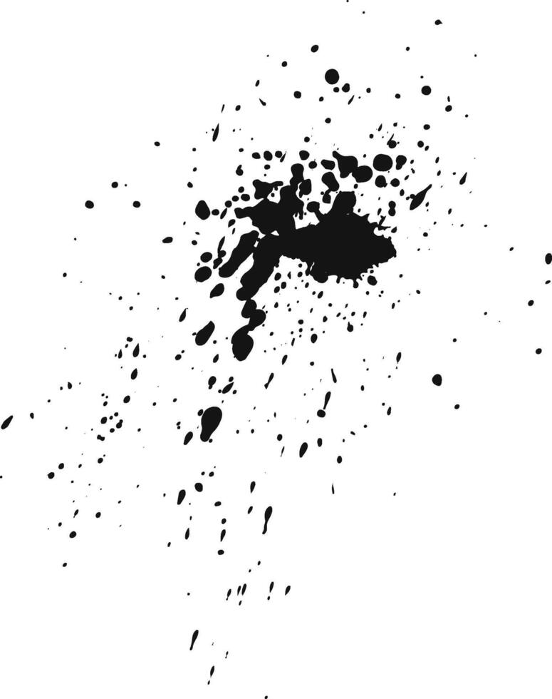 Black ink splatters dramatically against a pristine white backdrop, forming an intriguing abstract design with varying droplet sizes and densities vector