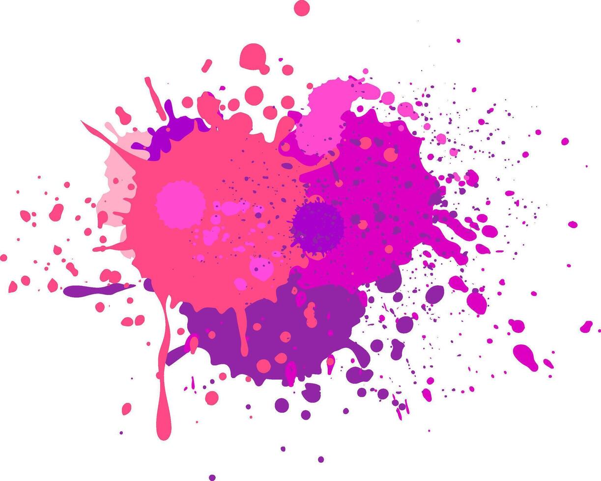 Vibrant pink and purple paint splashes and splatters creating an energetic and dynamic abstract design on a clean white background, perfect for adding a pop of color to any project vector