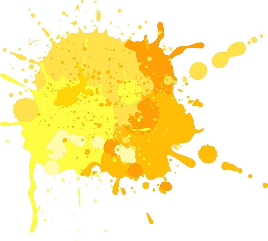 Vibrant mix of yellow and orange paint splatters on white background, creating energetic, modern pattern vector