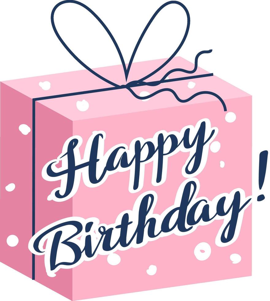 Celebrate special occasions with an adorable pink gift box featuring a dark blue ribbon and a cheerful happy birthday. message, perfect for spreading joy and love vector