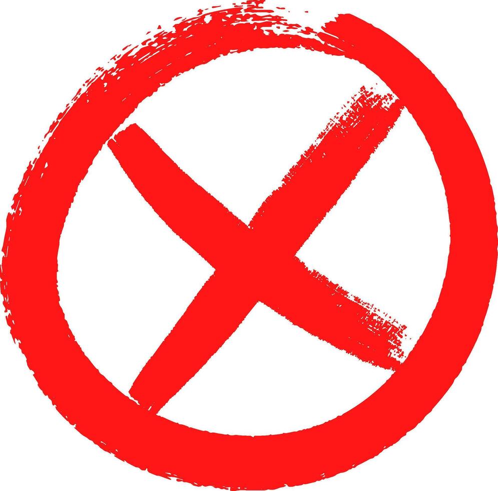 Red cross sign painted with a brushstroke style, representing concepts like cancel, stop, negative, or wrong, isolated on a white background vector