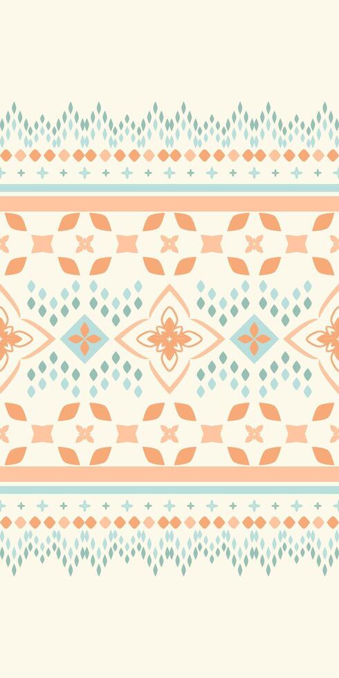 Colorful Bright Classy Homespun Hand Craft Embroidery One Beige Background Seamless Pattern. Ethnic Flora And Petals Decoration With Diamond Shape. Islander Tropical Theme Waves Rim Stripe. Sea sand vector