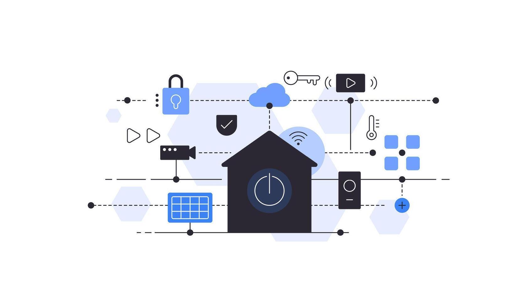 Smart home. Technologies for house. Security, green energy and wireless connections vector