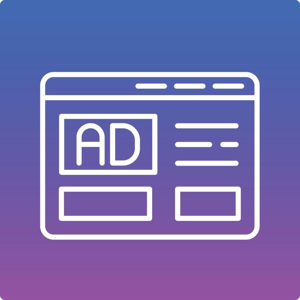 A white and purple icon of an ad on a computer screen vector